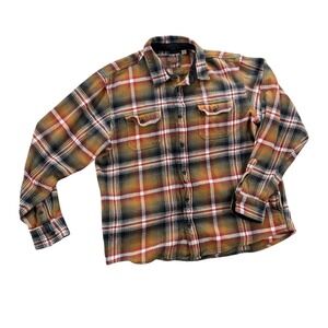 Orvis Mens XL Plaid Flannel Shirt Long Sleeve Cotton ButtonUp Earth Tone 1312517